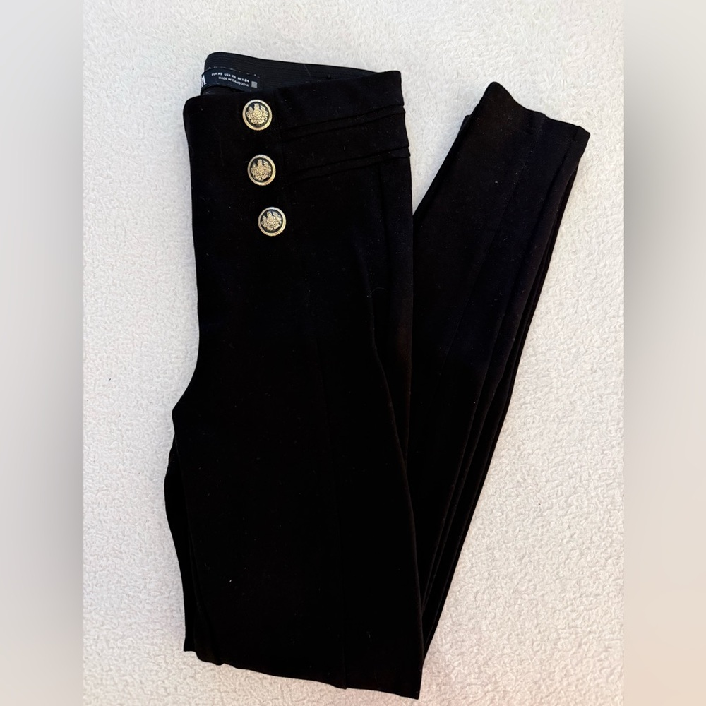 Zara Black Skinny Pants with Gold Buttons